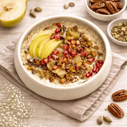 Fünf einfache vegane Winterfrühstücke – Dinkelgrieß und Overnight Oats für ein sättigendes Frühstück mit stabiler Energie.