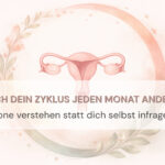 Illustration zum weiblichen Zyklus, die hormonelle Abläufe und Zyklusphasen zeigt und erklärt, wie Hormone Stimmung, Energie und Körperempfinden beeinflussen.