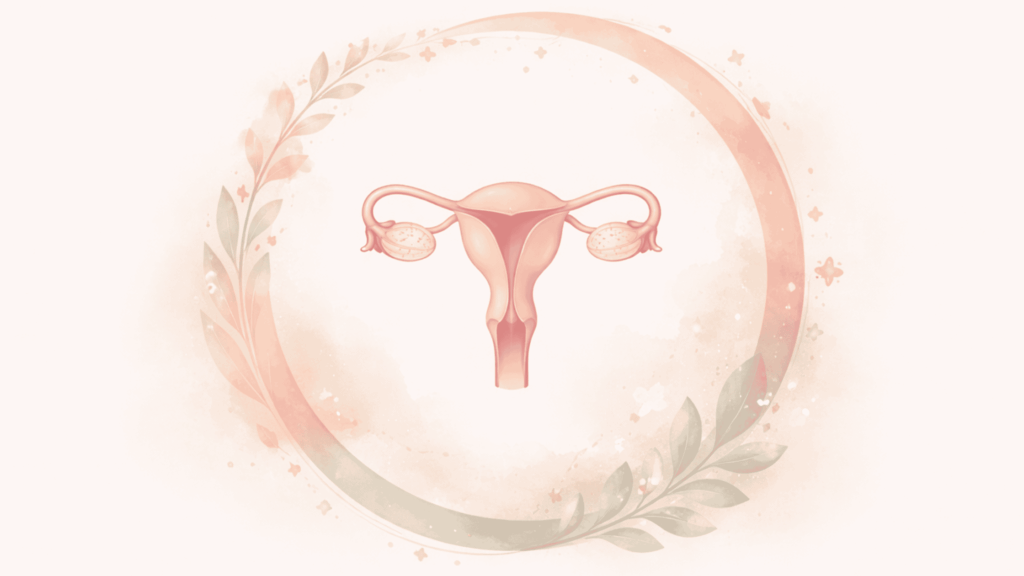 Illustration zum weiblichen Zyklus, die hormonelle Abläufe und Zyklusphasen zeigt und erklärt, wie Hormone Stimmung, Energie und Körperempfinden beeinflussen.