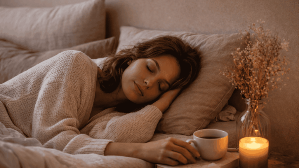 Ruhiges, feminines Bild, das den weiblichen Zyklus, hormonelle Veränderungen und das innere Erleben in der Lutealphase symbolisiert.