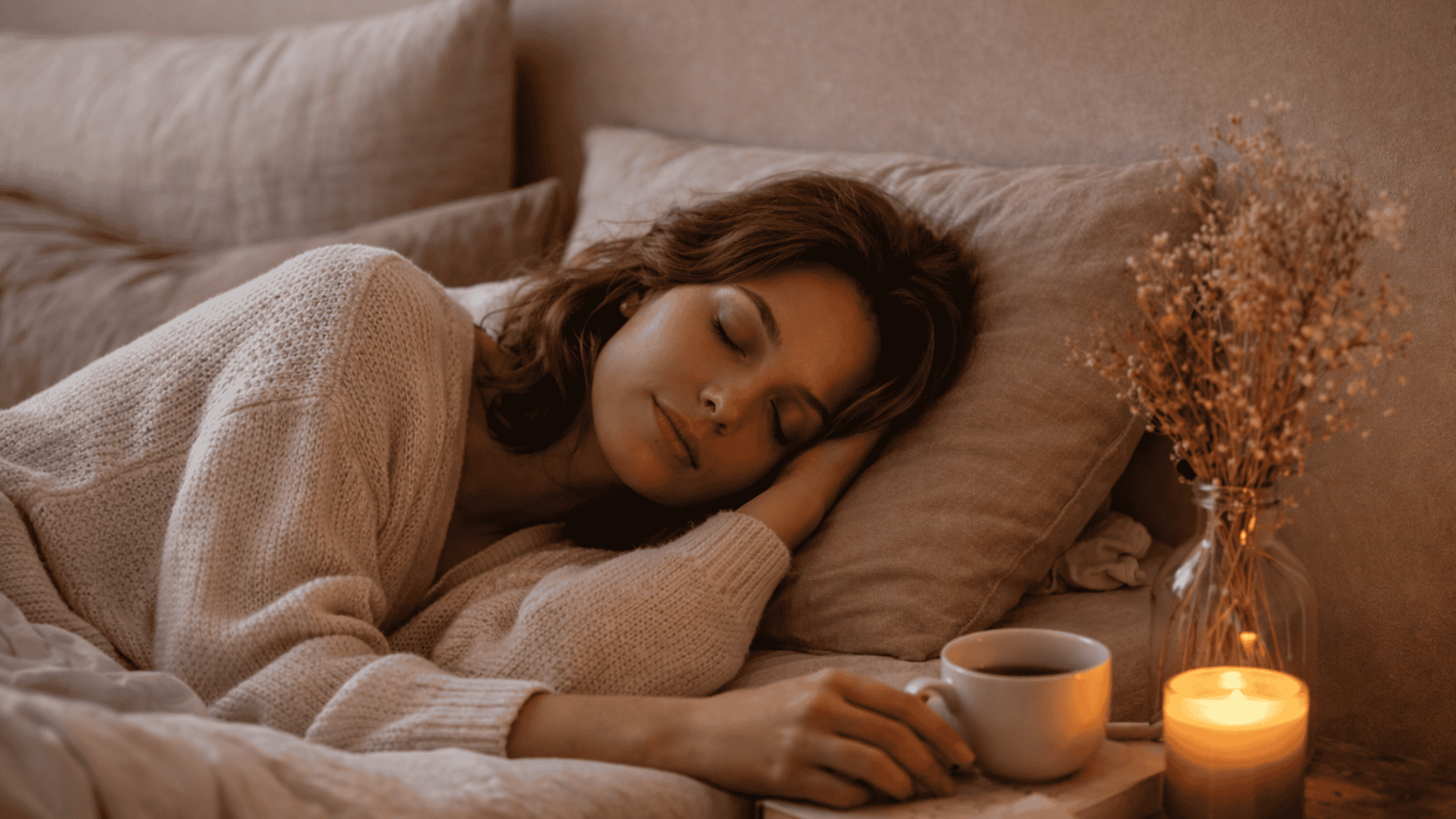 Ruhiges, feminines Bild, das den weiblichen Zyklus, hormonelle Veränderungen und das innere Erleben in der Lutealphase symbolisiert.