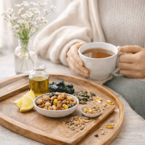 Vegane Lebensmittel mit wichtigen Nährstoffen für Frauen wie Eisen, Omega-3, Calcium und Vitamine – natürlich, ausgewogen und alltagstauglich.