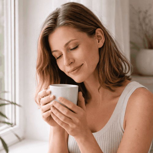 Samen für Seed Cycling – Leinsamen, Kürbiskerne, Sesam und Sonnenblumenkerne in schlichten Schalen auf hellem, ruhigem Hintergrund.