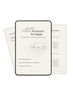 Tablet-Mockup des Protein-Kompass mit Cover zu pflanzlichem Protein für Frauen