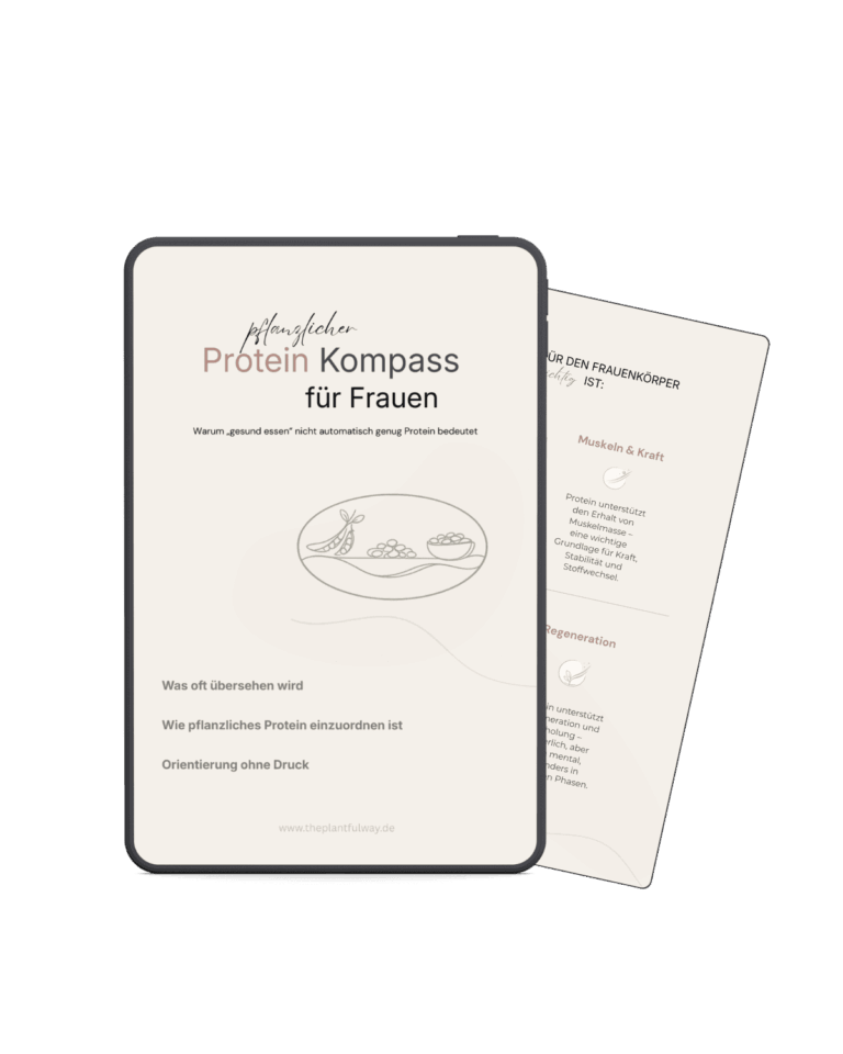 Tablet-Mockup des Protein-Kompass mit Cover zu pflanzlichem Protein für Frauen