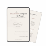 Tablet-Mockup des Blutzucker Kompass für Frauen mit Cover eines pflanzlichen Ernährungs-Guides