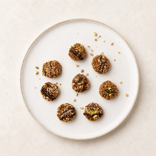 Vegane gesunde Snacks gegen Heißhunger wie Datteln mit Nussmus, Schoko Snacks und nährstoffreiche Energy Balls für stabile Energie und Blutzuckerbalance im weiblichen Zyklus