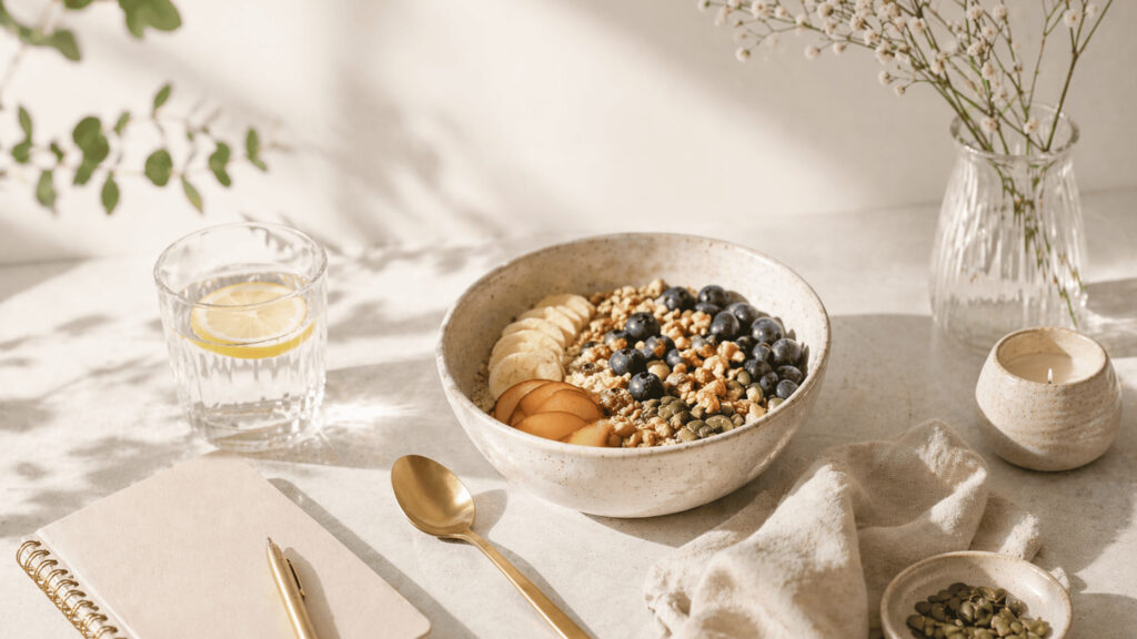 Lutealphase Ernährung gegen PMS und Heißhunger mit ausgewogenen, sättigenden Lebensmitteln für mehr Energie im Zyklus