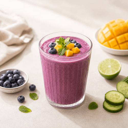 Hormonfreundliche Smoothies für jede Zyklusphase mit nährstoffreichen Zutaten wie Beeren, Kakao, Kiwi, Haferflocken und Joghurt. Blutzuckerfreundliche vegane Smoothie Rezepte für Menstruation, Follikelphase, Eisprung und Lutealphase.