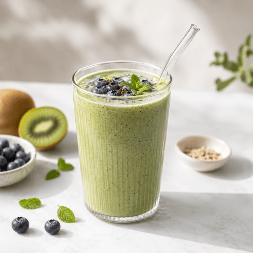 Hormonfreundliche Smoothies für jede Zyklusphase mit nährstoffreichen Zutaten wie Beeren, Kakao, Kiwi, Haferflocken und Joghurt. Blutzuckerfreundliche vegane Smoothie Rezepte für Menstruation, Follikelphase, Eisprung und Lutealphase.